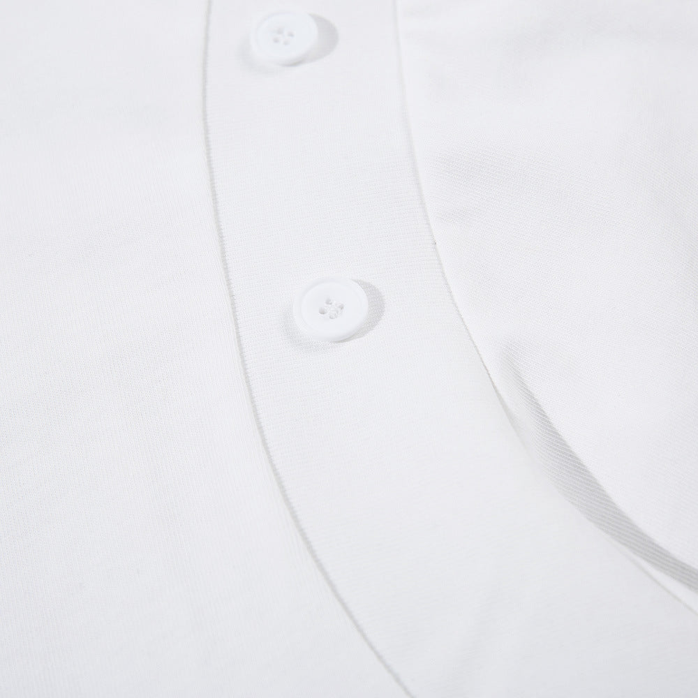 Fake Two-Piece Button Short Sleeve T-Shirt Men's Loose Street Letter Print Round Neck Three-Quarter Sleeve Top