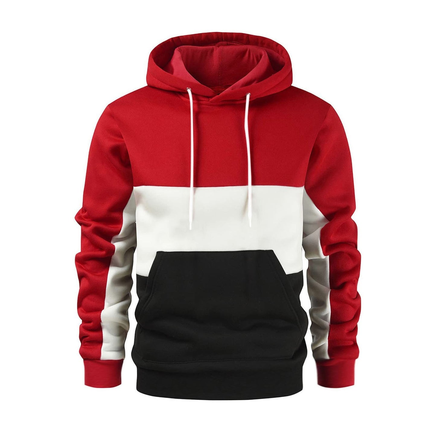 New autumn and winter men's warm plush hoodie, fashionable color blocking casual pullover hoodie, sports hoodie