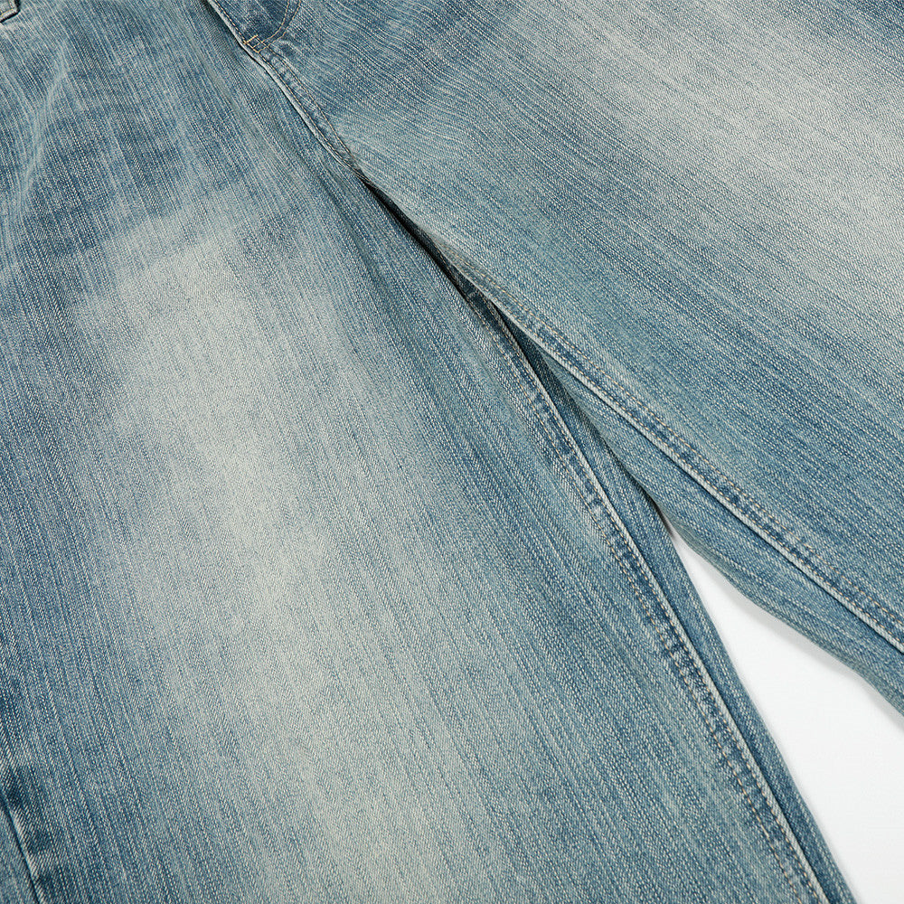 Vintage Washed Denim Loose Wide-Leg Long Pants Retro American Street Style Casual Men's Versatile Straight-Leg Dad Trousers