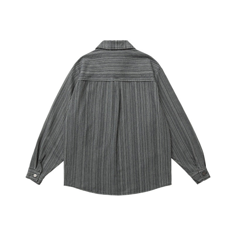 Heavy water washed denim striped shirt