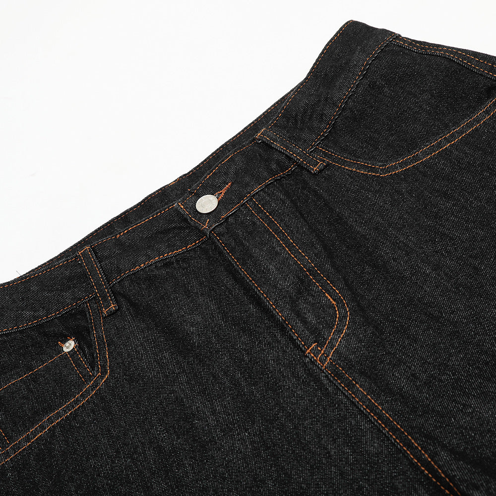 Loose Wide-Leg Denim Trousers Men's Hip-Hop Trendy Design Deconstructed Patchwork Topstitching Cargo Long Pants