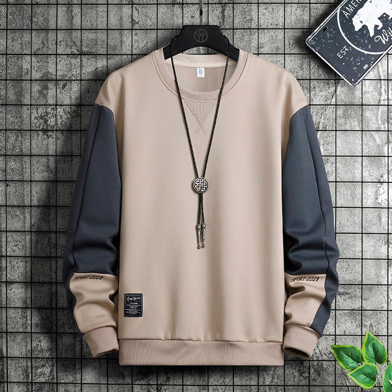 Fashion Patchwork Men Sweatshirt Autumn New Street Trend Hoodie Mens Casual Loose Pullover Korean Long Sleeved Top M-5XL