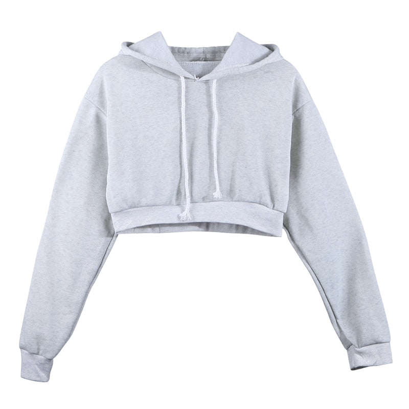 Women Sweatshirt Hoodies Solid Crop Hoodie Long Sleeve Jumper Hooded Pullover Coat Casual Sweatshirt Top