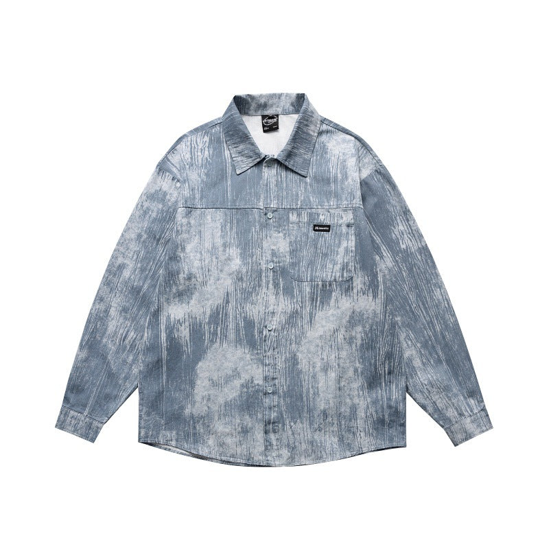 Tie dye bark patterned long sleeved casual shirt