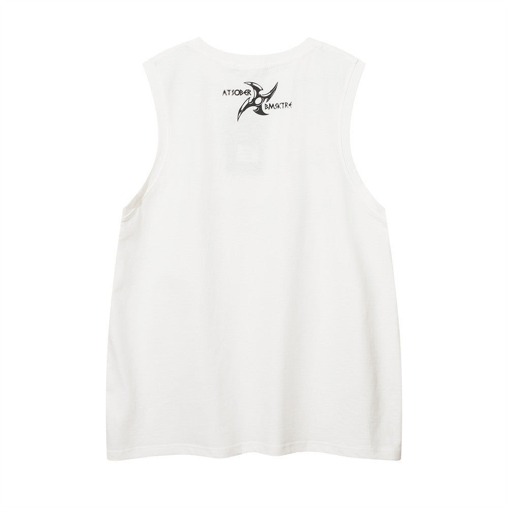 Hip Hop Trendy Letter Cross Print Casual Tank Top Summer Men's INS Sports Loose Sleeveless Vest T-Shirt
