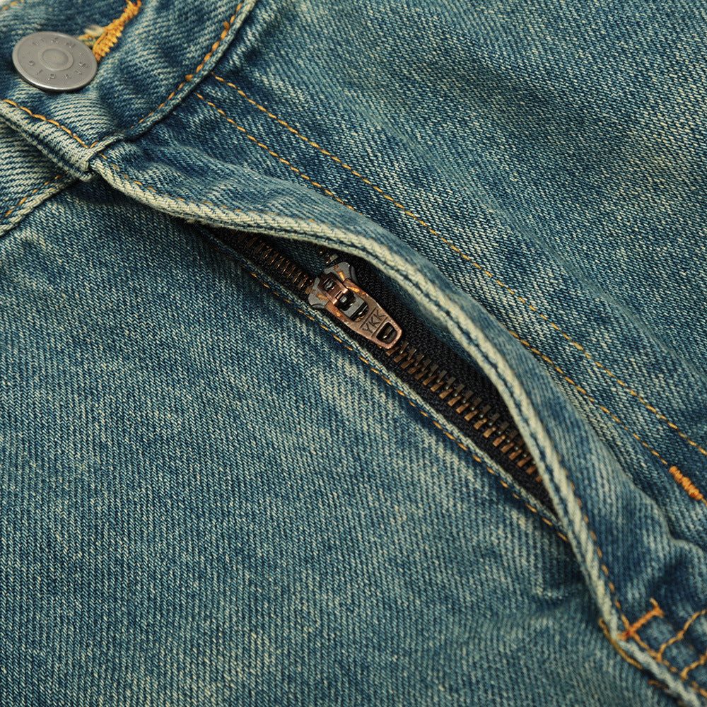 Washed Denim Scissors Pants Men's Long Trousers Punk Deconstructed Patchwork Faded Distressed Loose Wide-Leg Work Pants Street Fashion