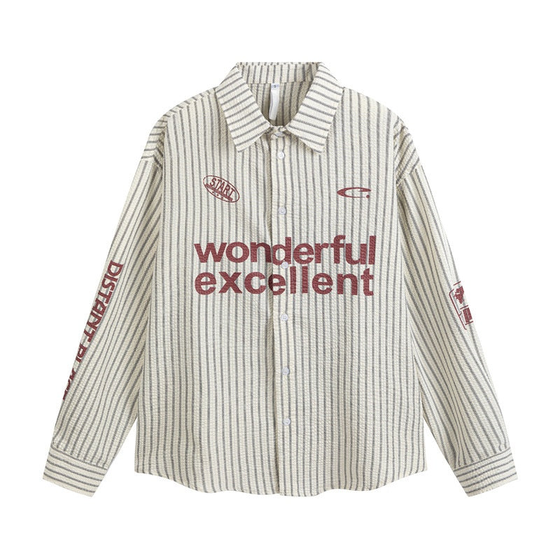 Loose striped letter printed men's and women's long sleeved shirts
