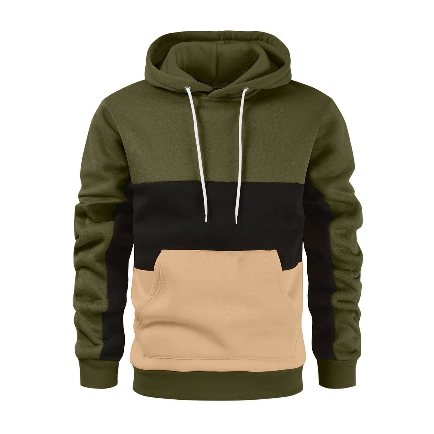 New autumn and winter men's warm plush hoodie, fashionable color blocking casual pullover hoodie, sports hoodie