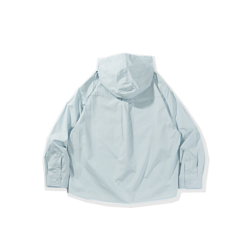 Solid color pocket hooded casual loose shirt
