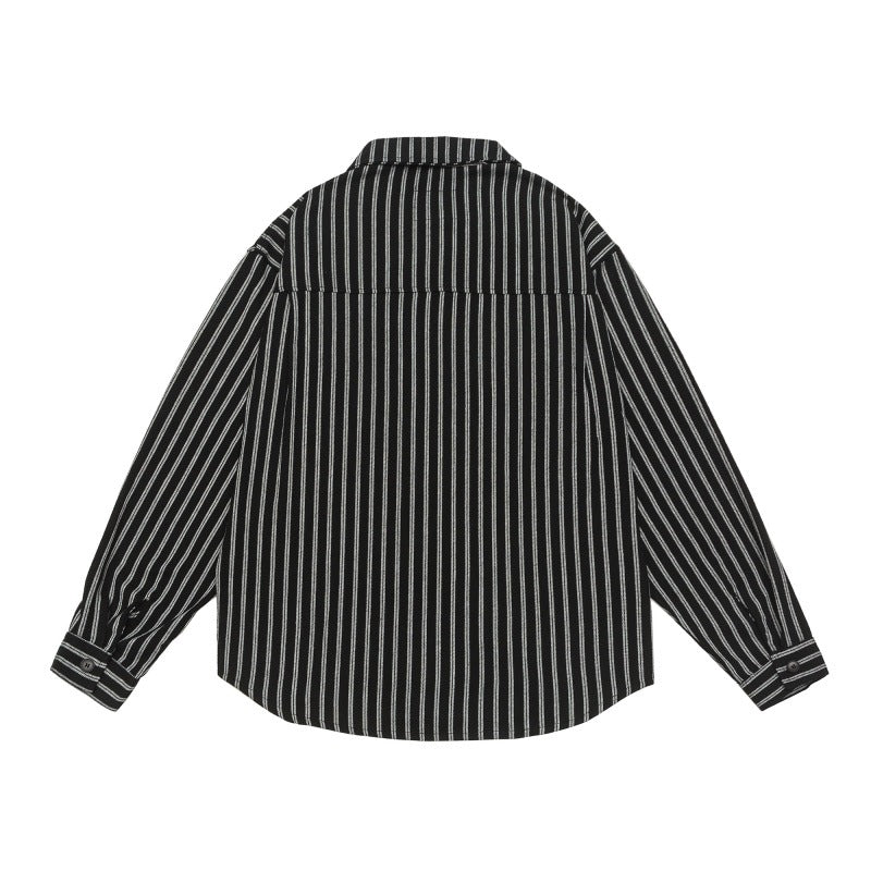 Striped long sleeved loose silhouette shirt