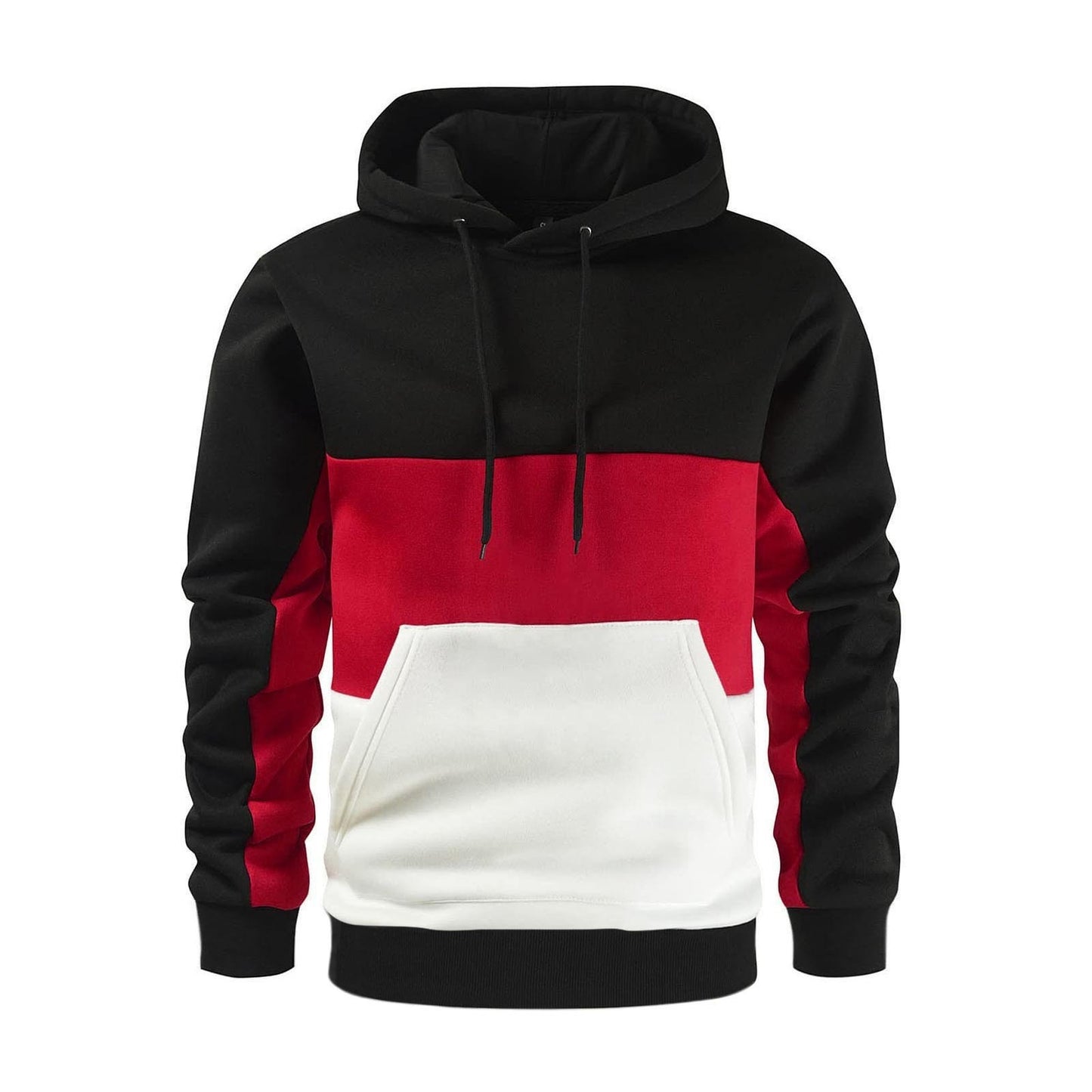 New autumn and winter men's warm plush hoodie, fashionable color blocking casual pullover hoodie, sports hoodie