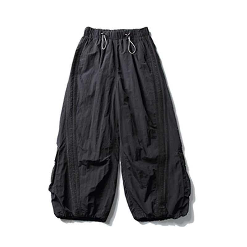 Multi-Pocket Work Pants Men's Long Trousers Vibe High Street Side Stripes Three Bars Wide Leg Loose Parachute Pants