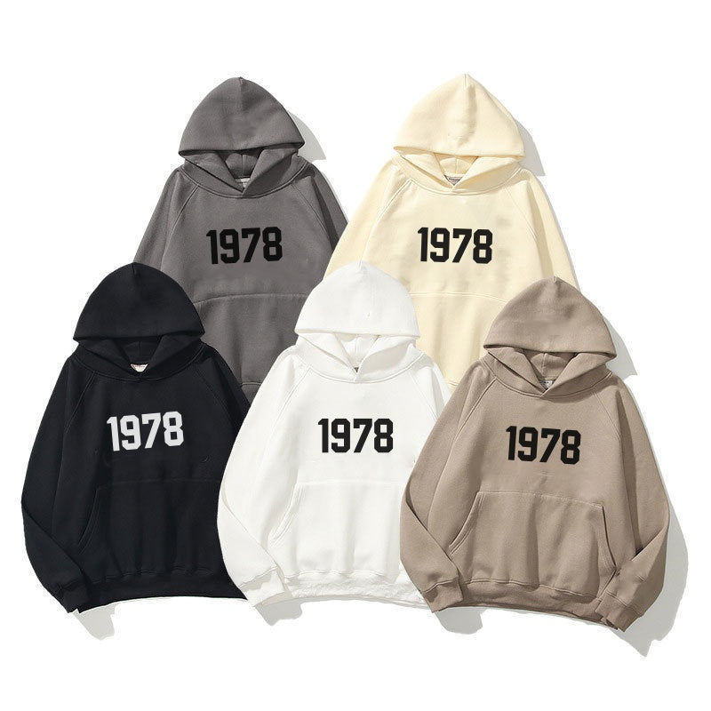 New Shoulder Sleeve Double layer Hat Double line Trendy Brand Hoodie High Street Loose Velvet 1978 Word Hoodie Men's and Women's Hoodie