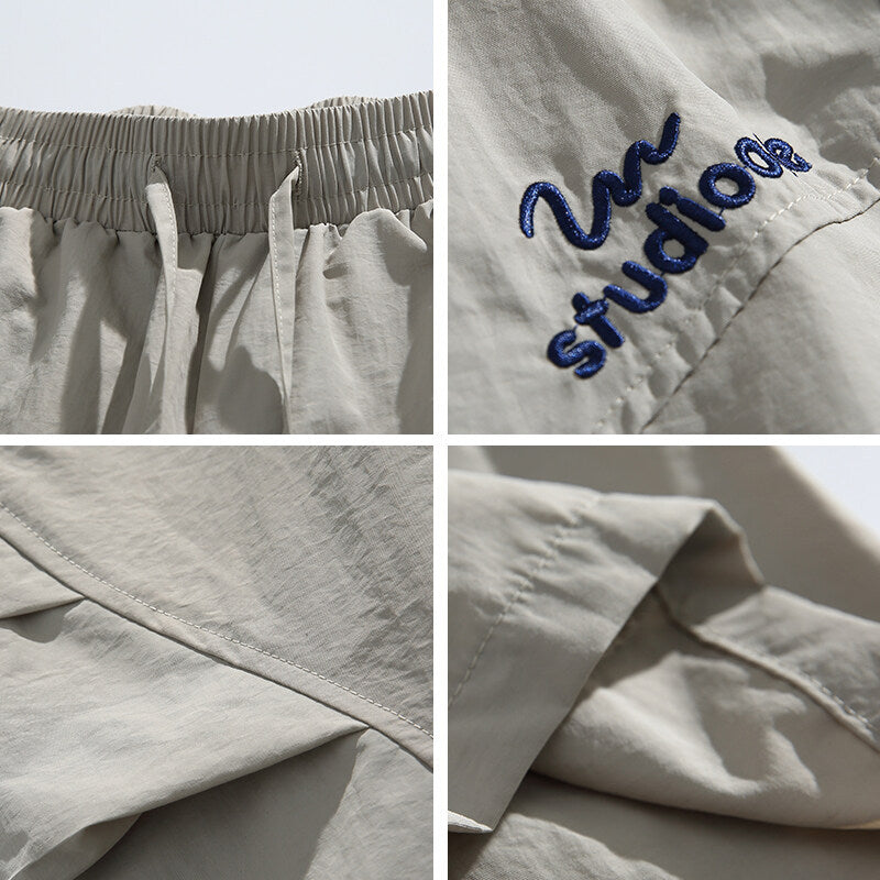 Simple letter embroidery outdoor casual five quarter pants men's large pocket shorts