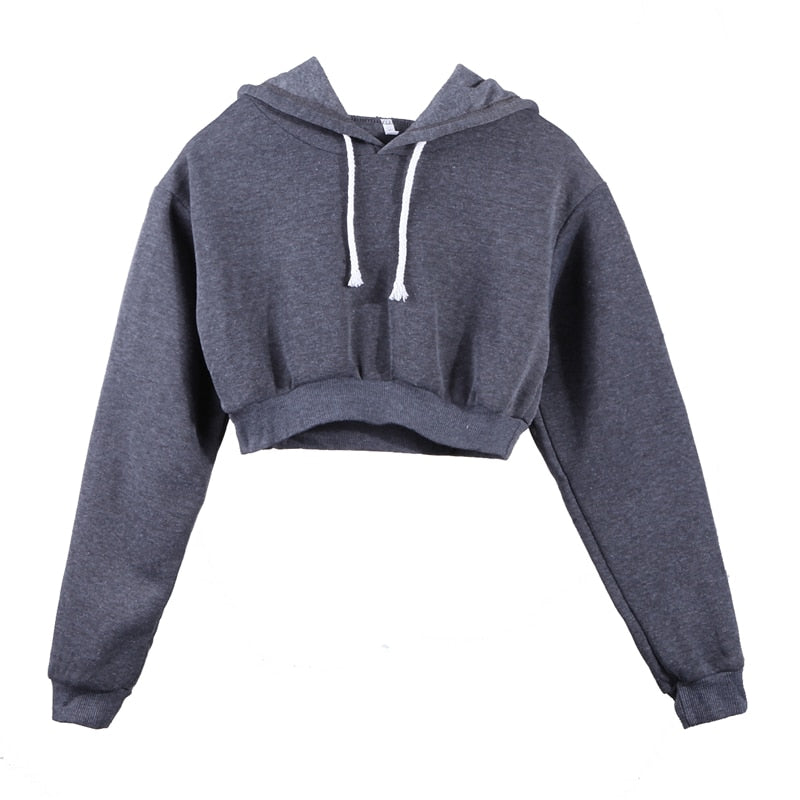 Women Sweatshirt Hoodies Solid Crop Hoodie Long Sleeve Jumper Hooded Pullover Coat Casual Sweatshirt Top