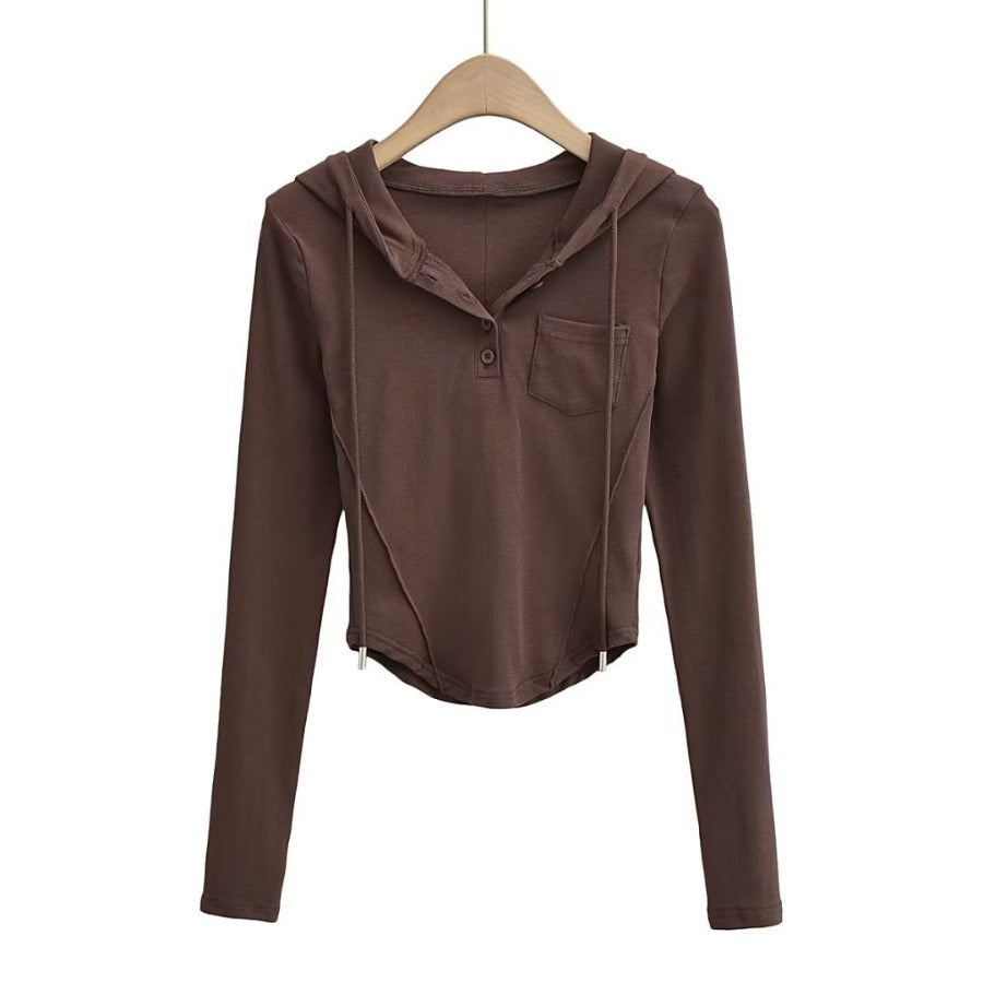 Fashion Women's New Solid Color Curved Tight Coat Hoodie Drawstring Pocket Hoodie