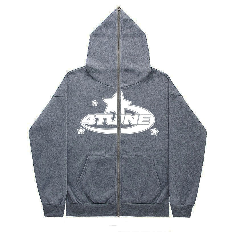 Full face zippered plush hoodie with a hat, American retro Y2K hoodie, men's casual jacket, men's