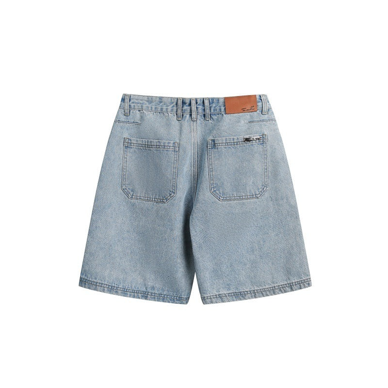 Washed denim rectangular workwear denim five quarter shorts