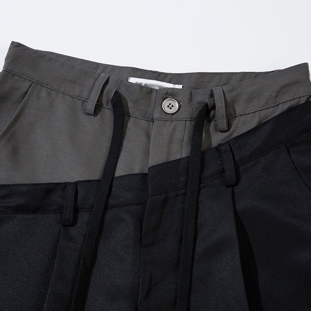 Spliced Color-Block Wide-Leg Pants Men's Casual Loose Design Sense Trendy Brand INS Hip-Hop Floor-Length Trousers