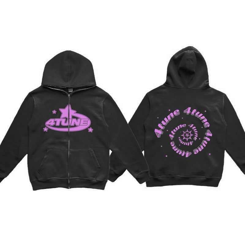 Full face zippered plush hoodie with a hat, American retro Y2K hoodie, men's casual jacket, men's