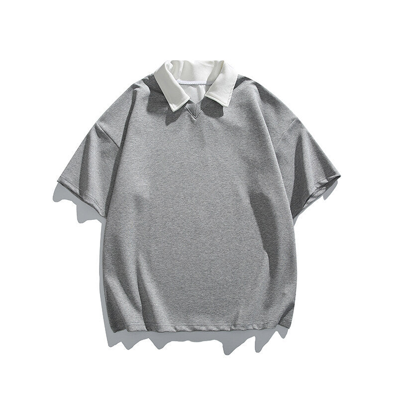Men's loose short sleeved polo shirt with contrasting collar