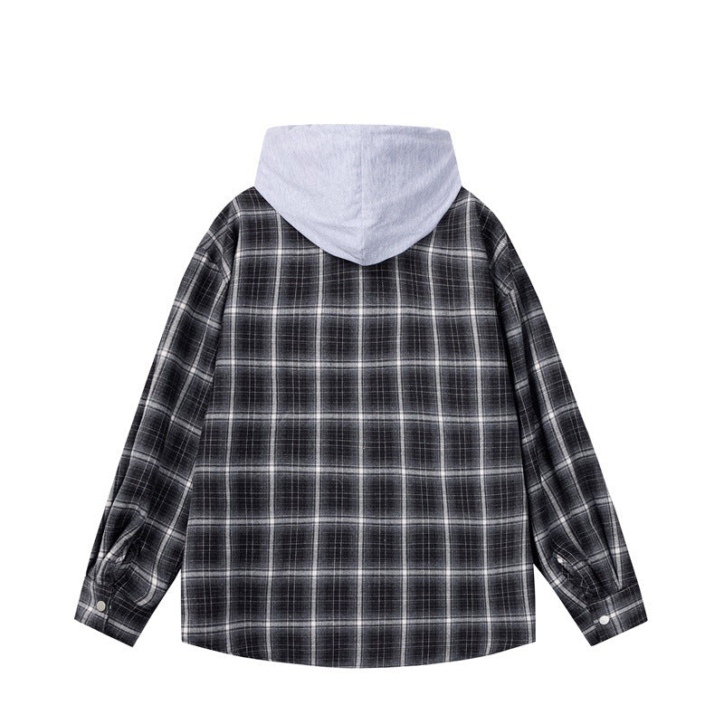 Striped checkered cardigan fake two hooded men's and women's shirts
