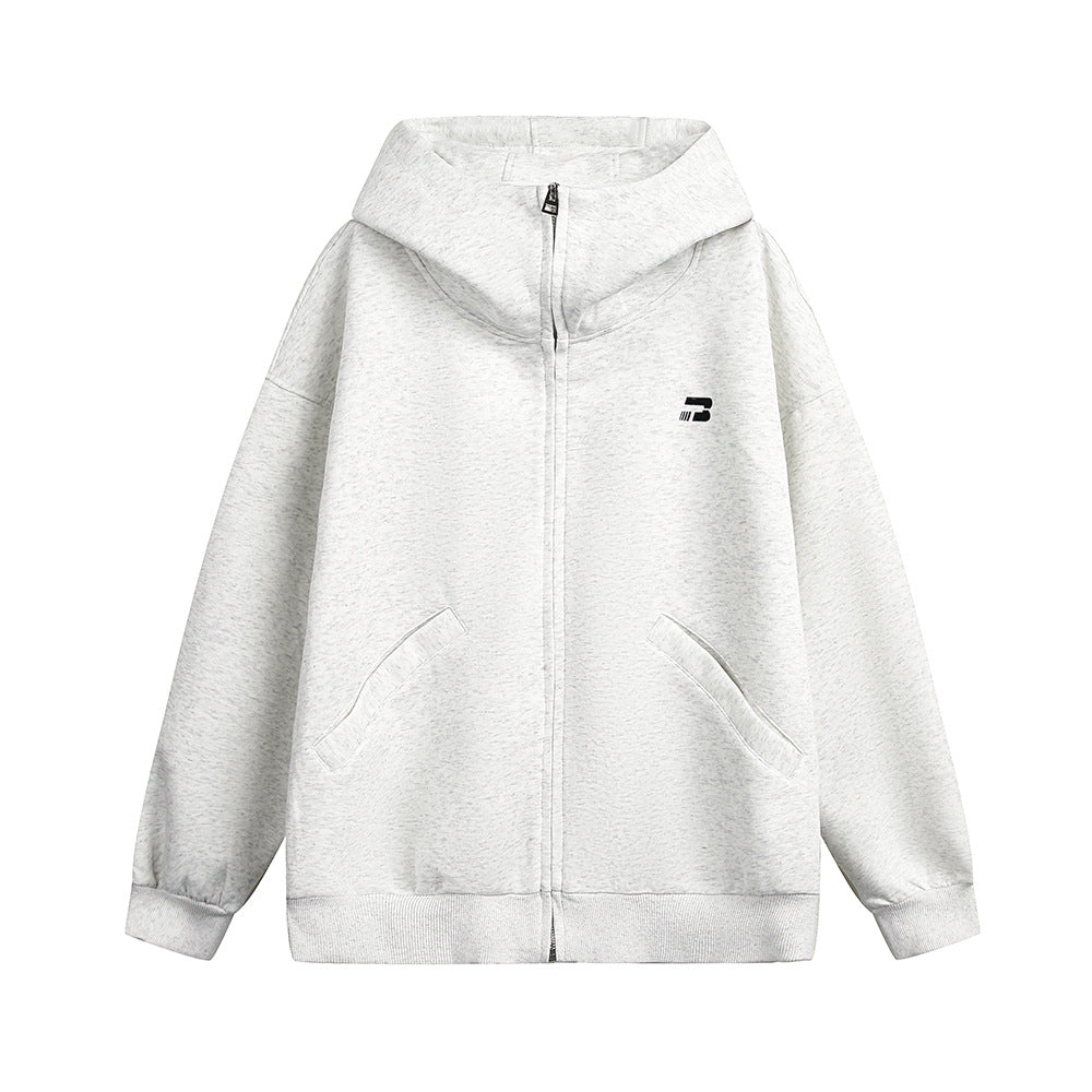 Vibe Casual Zip-Up Hoodie Unisex Autumn Winter Loose Short High Neck Solid Color Versatile