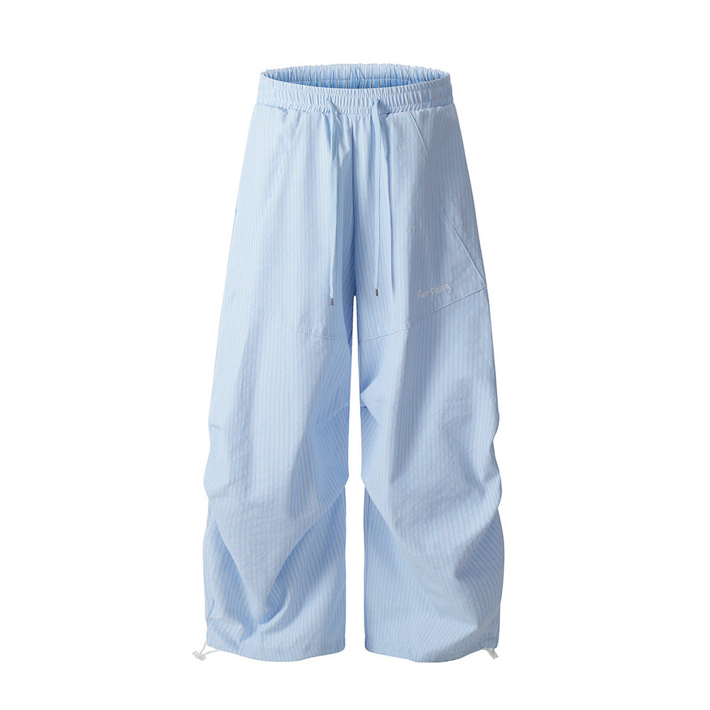 Vertical Striped Casual Long Pants Men's Sporty Loose Cargo Trousers Pleated Design Wide-Leg Pants Trendy