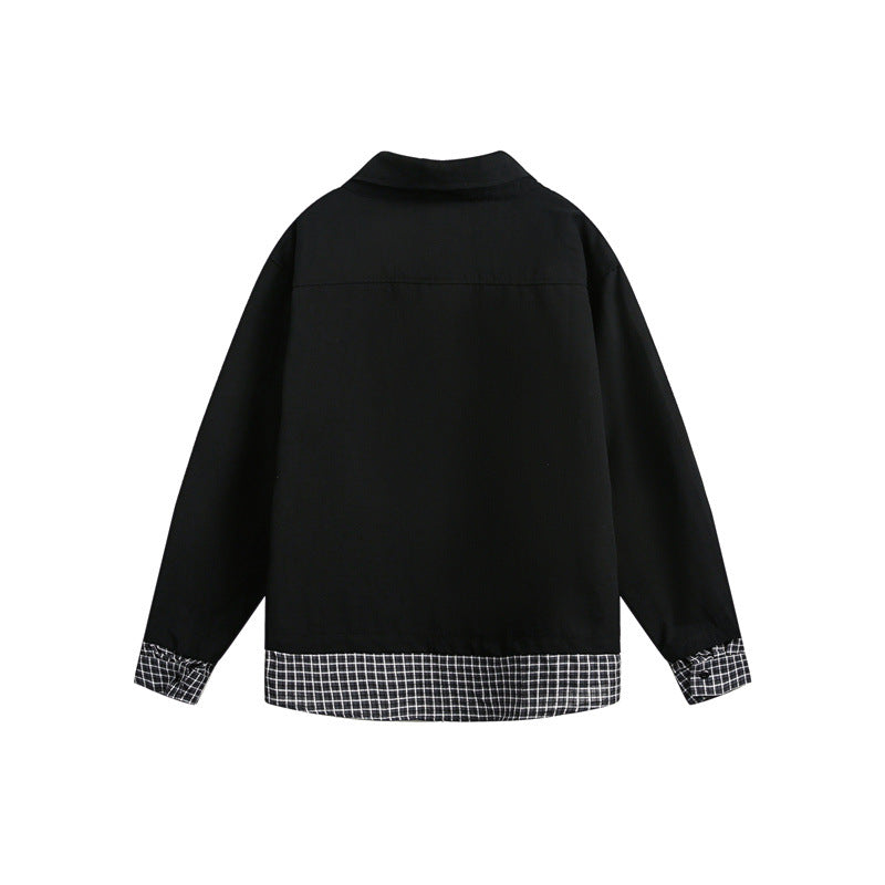 Loose heavy-duty plaid fake two-piece long sleeved men's and women's shirts