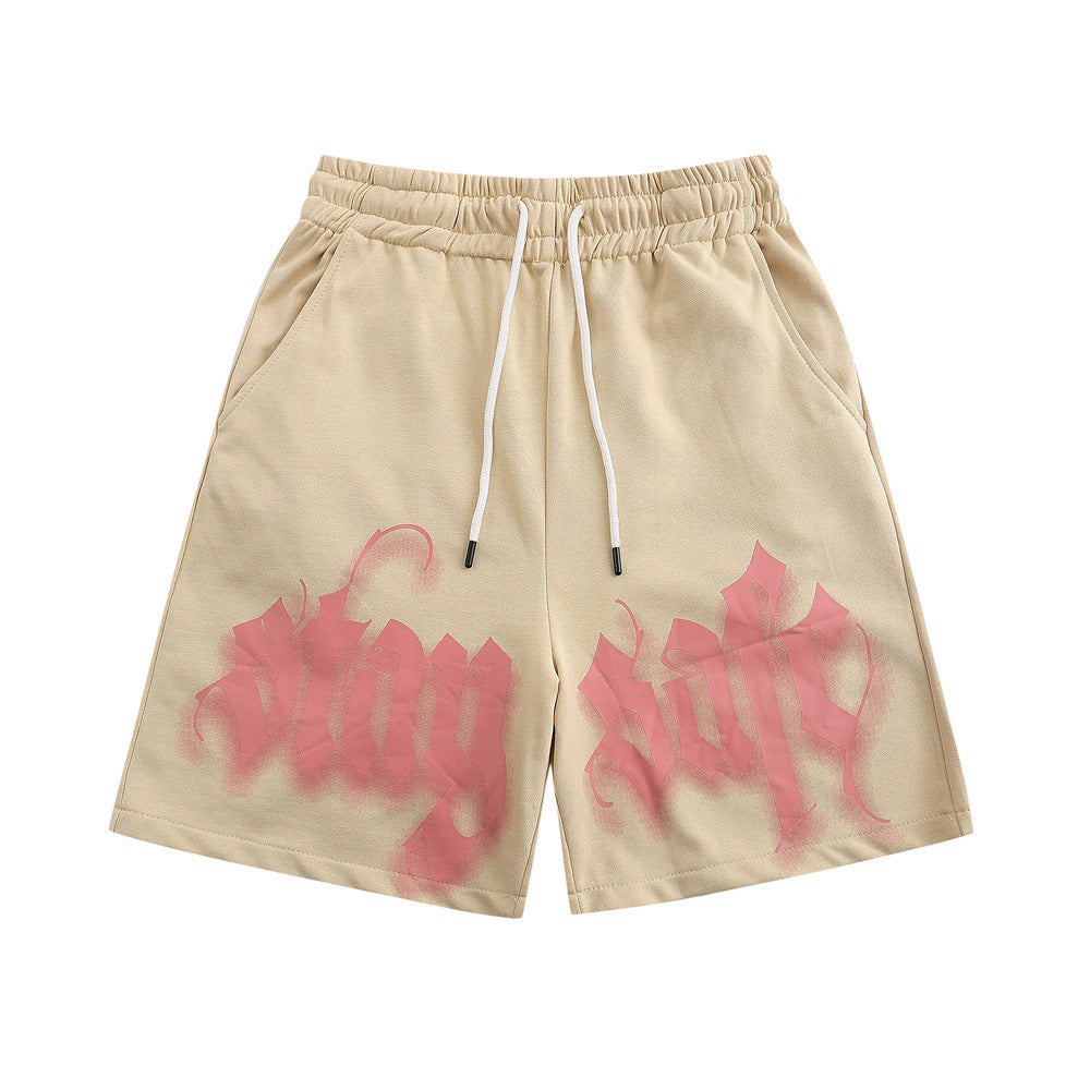 American Street Style Straight-Leg Shorts Men's Summer INS High Street Punk Loose Drawstring Elastic Waist Knee-Length Pants