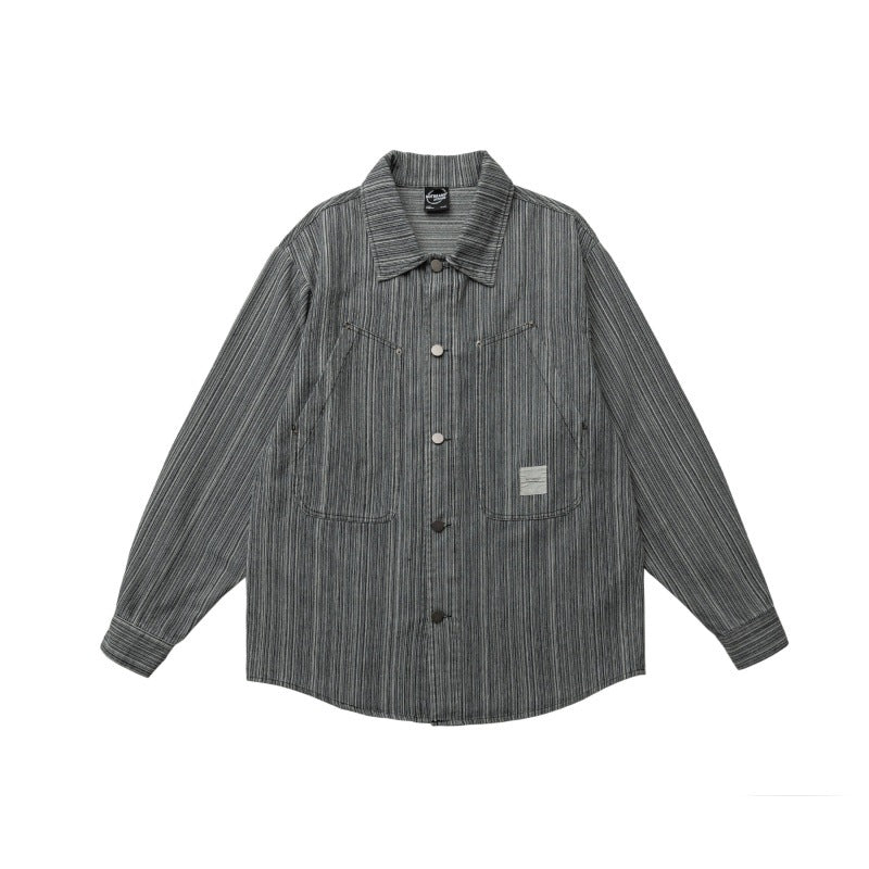 Heavy water washed denim striped shirt