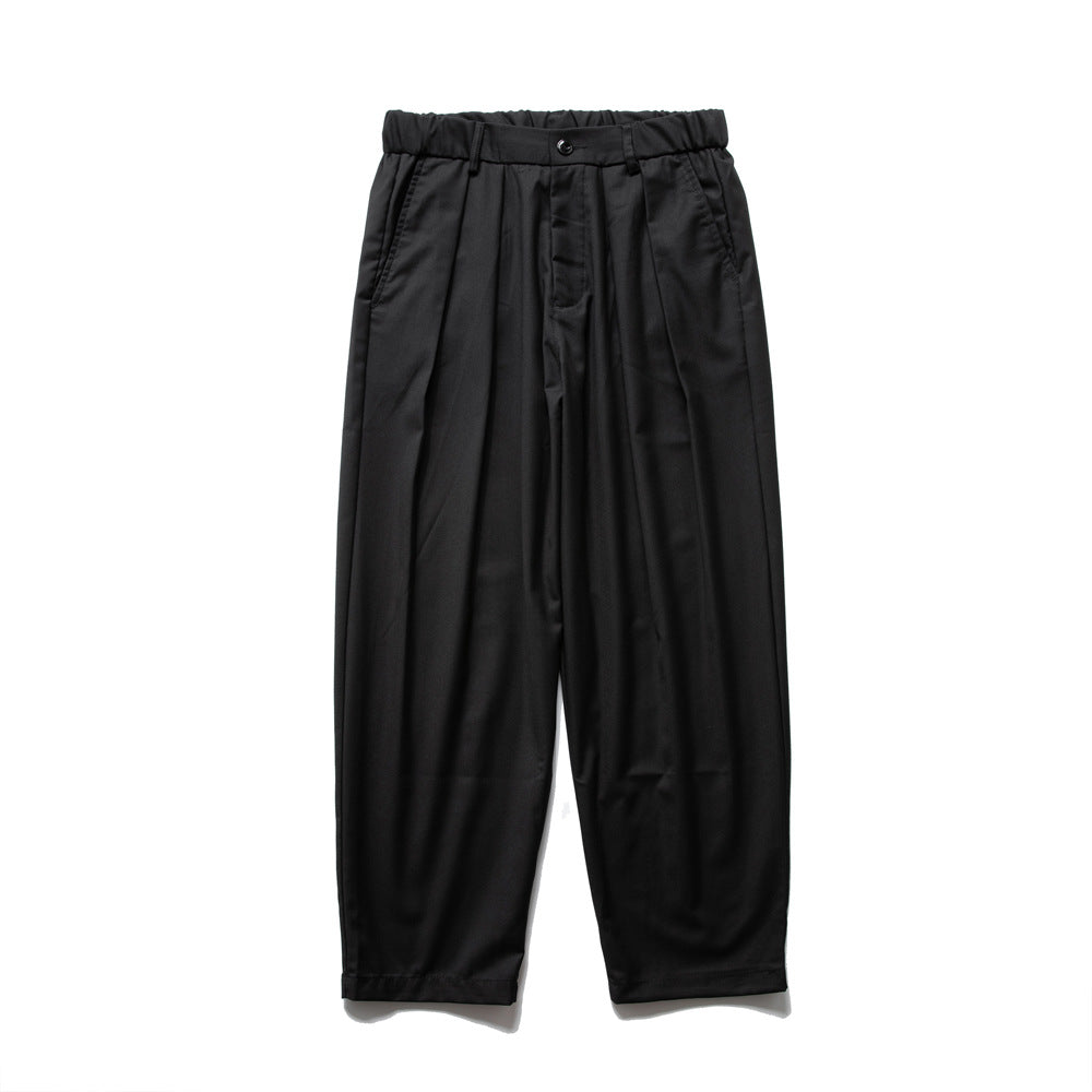 Solid Color Pleated Casual Suit Pants Men's Street Style Long Trousers Loose Fit Sports Pants