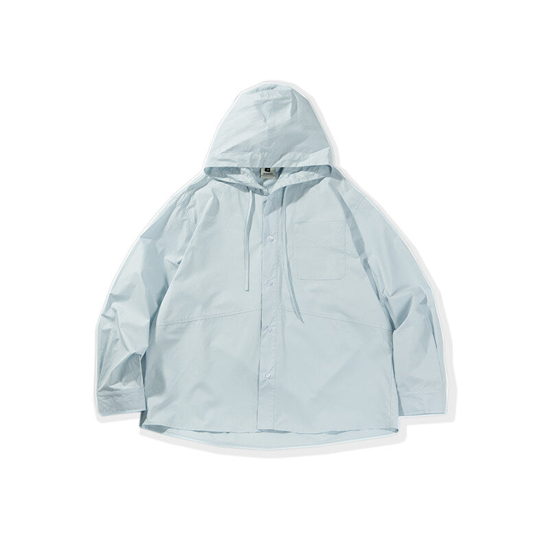 Solid color pocket hooded casual loose shirt