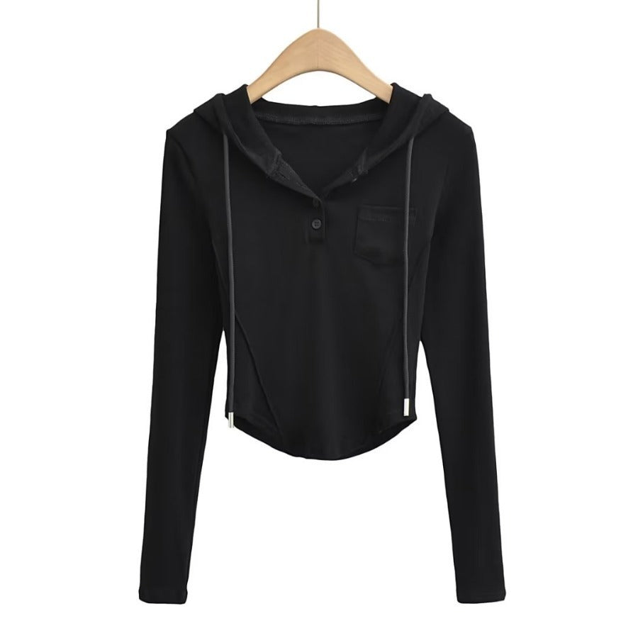 Fashion Women's New Solid Color Curved Tight Coat Hoodie Drawstring Pocket Hoodie