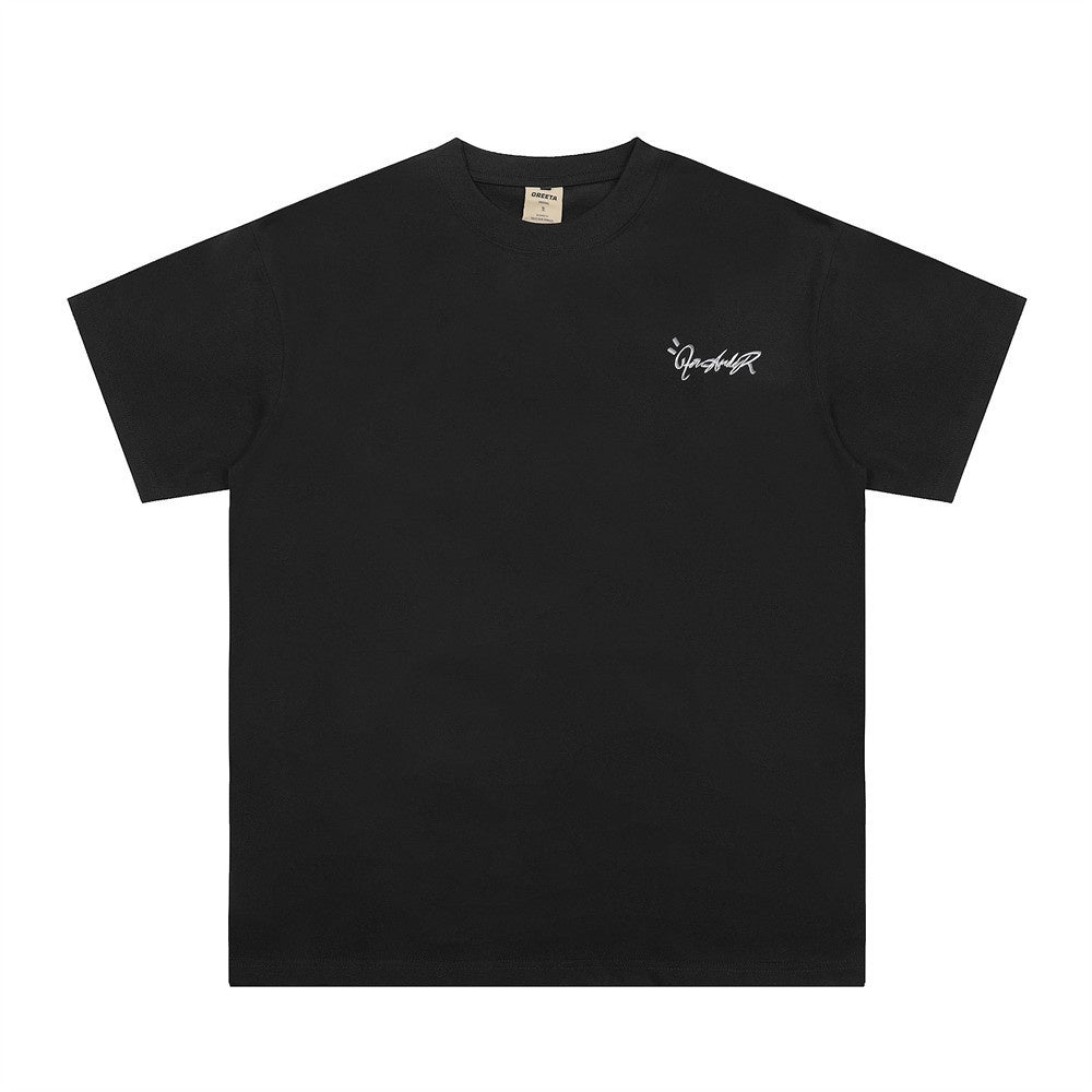 Artistic Letter Embroidery Casual Short Sleeve T-Shirt Hip Hop Loose Crew Neck Half-Sleeve Top for Men
