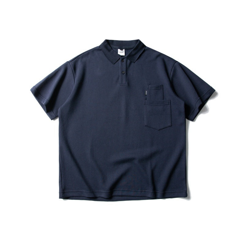 Double patch pocket design loose polo shirt