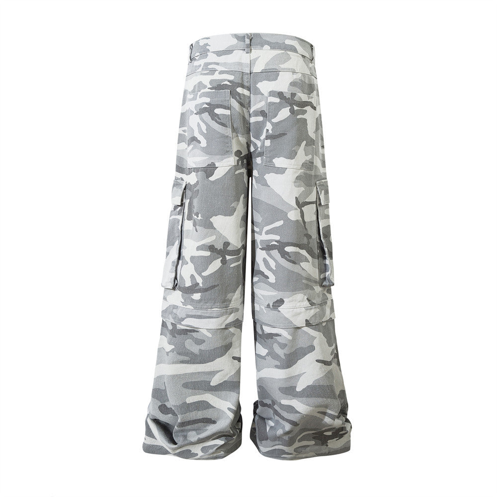 Camouflage Work Wide-Leg Pants Men's Vibe Style Flared Trousers High Street American Casual Loose Pocket Long Pants