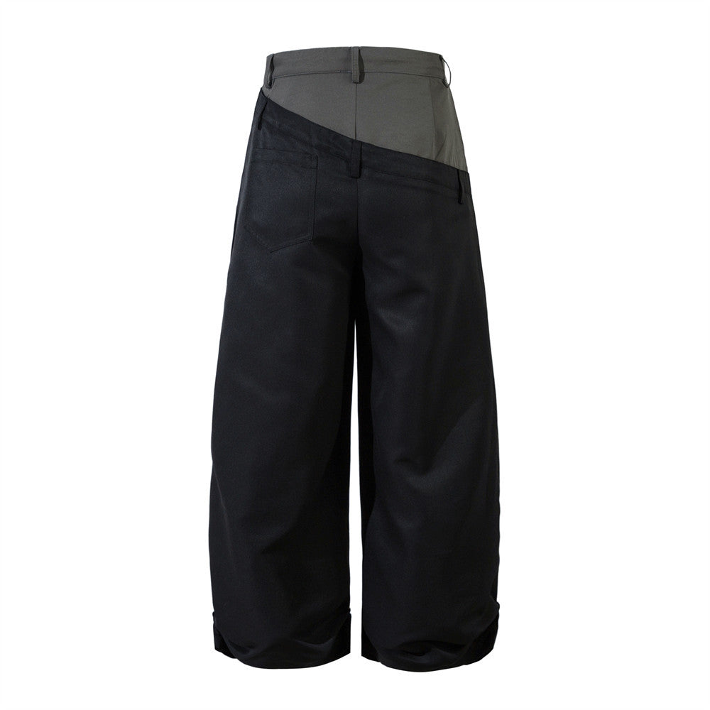 Spliced Color-Block Wide-Leg Pants Men's Casual Loose Design Sense Trendy Brand INS Hip-Hop Floor-Length Trousers