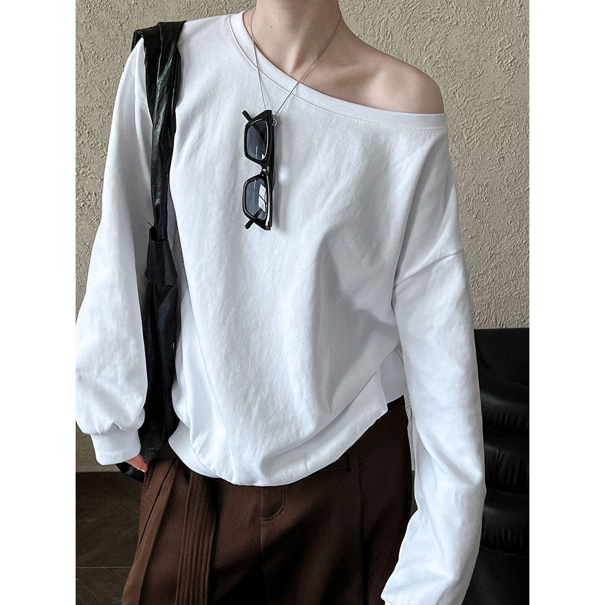 Slanted shoulder hoodie women's one neck off the shoulder top