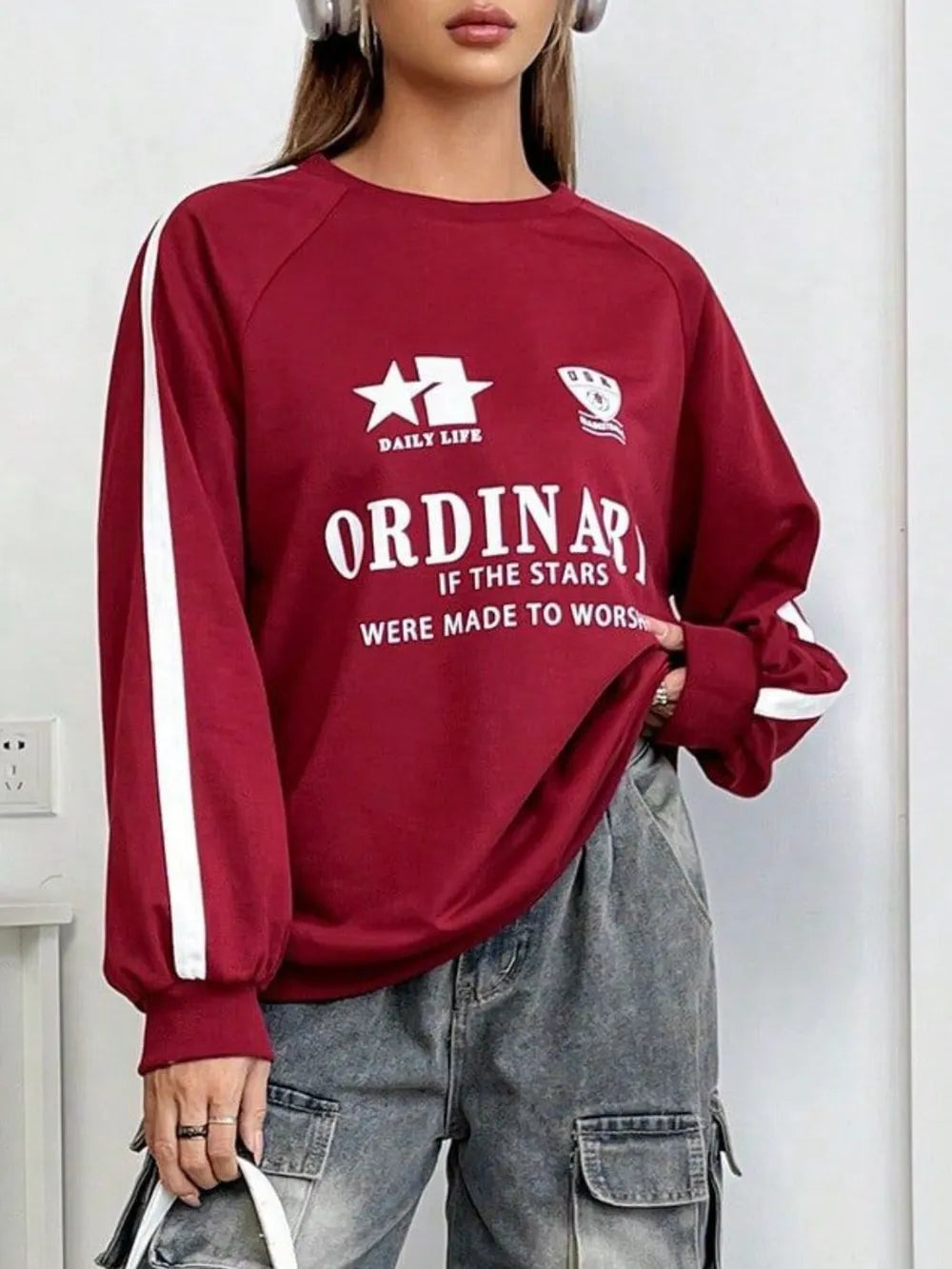 Women's Instagram casual versatile commuting printed long sleeved hoodie
