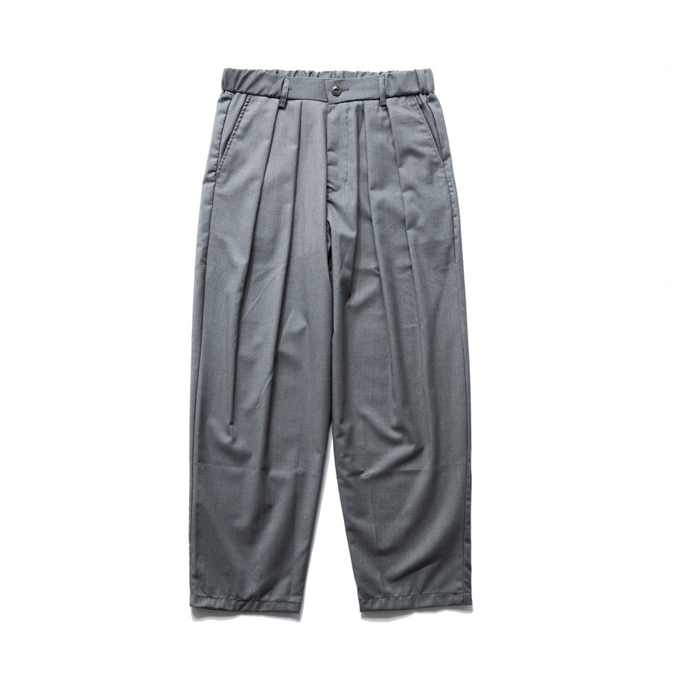 Solid Color Pleated Casual Suit Pants Men's Street Style Long Trousers Loose Fit Sports Pants