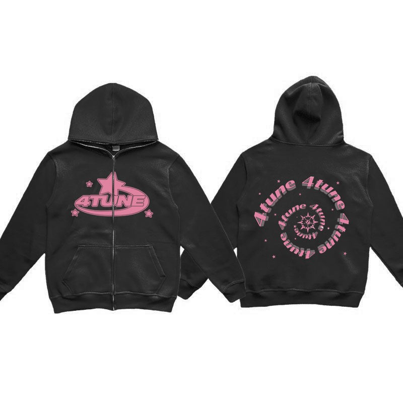 Full face zippered plush hoodie with a hat, American retro Y2K hoodie, men's casual jacket, men's