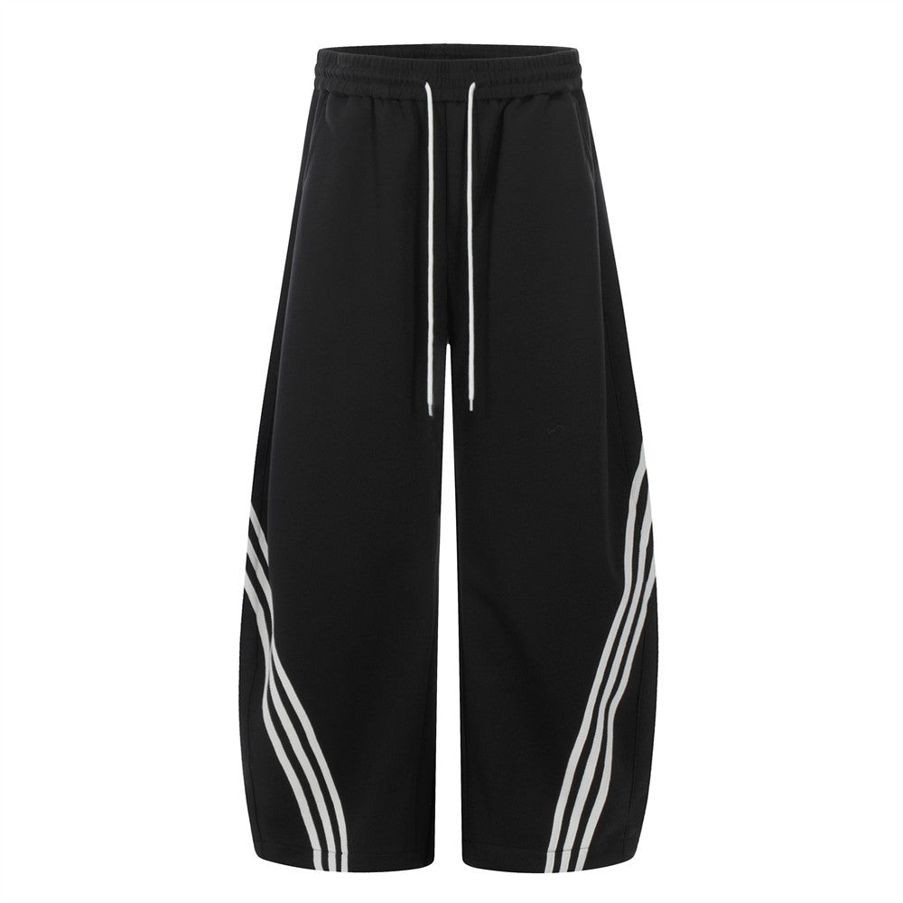 Color Block Three-Stripes Curved Knife Casual Pants Men's INS Trendy Design Sporty Loose Wide-Leg Long Pants