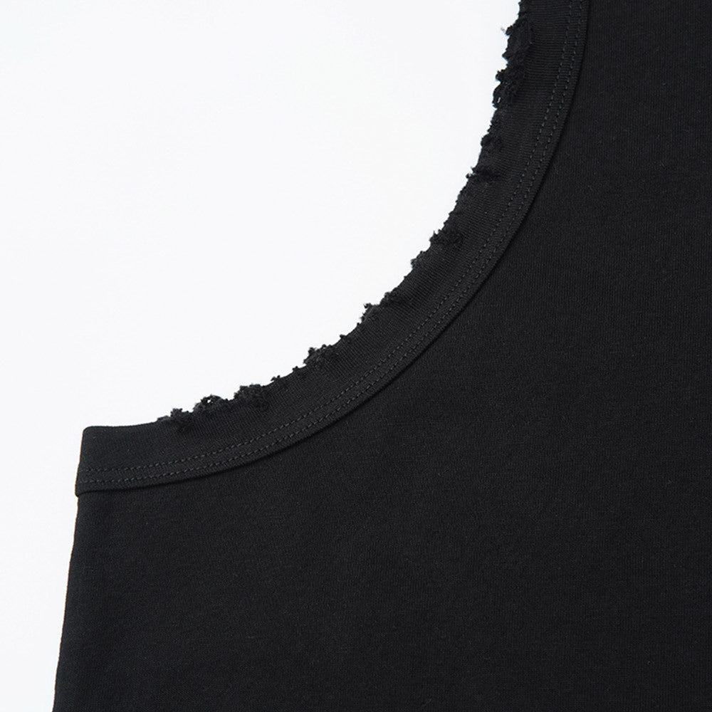 Summer Men's Vest Ripped Loose Casual Sports INS Trend Pure Color Versatile Round Neck Sleeveless T-Shirt American Style