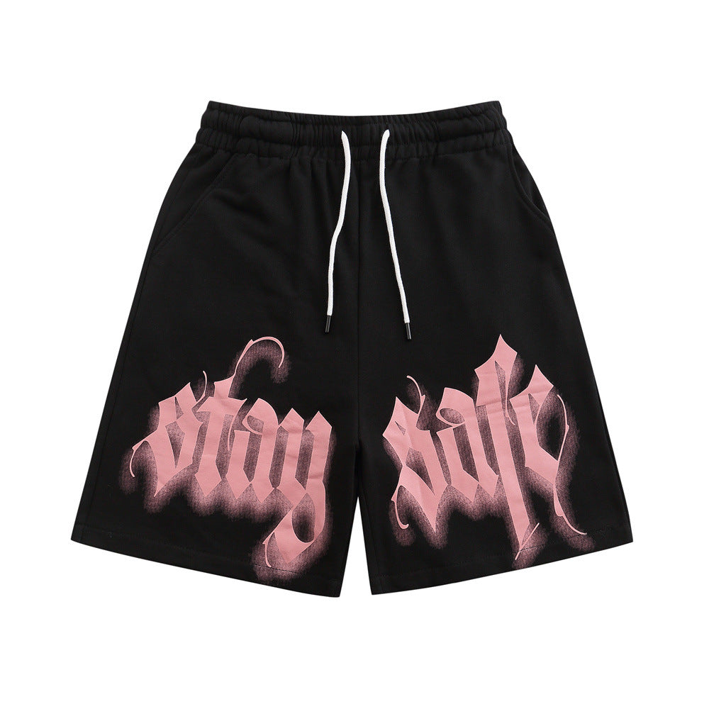 American Street Style Straight-Leg Shorts Men's Summer INS High Street Punk Loose Drawstring Elastic Waist Knee-Length Pants