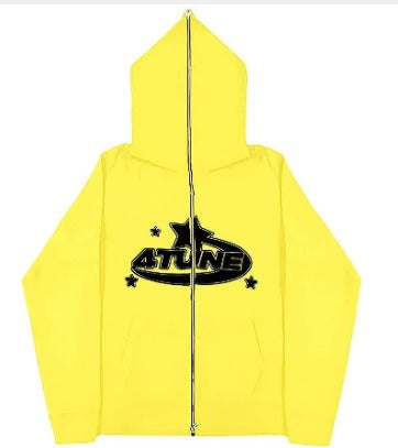 Full face zippered plush hoodie with a hat, American retro Y2K hoodie, men's casual jacket, men's
