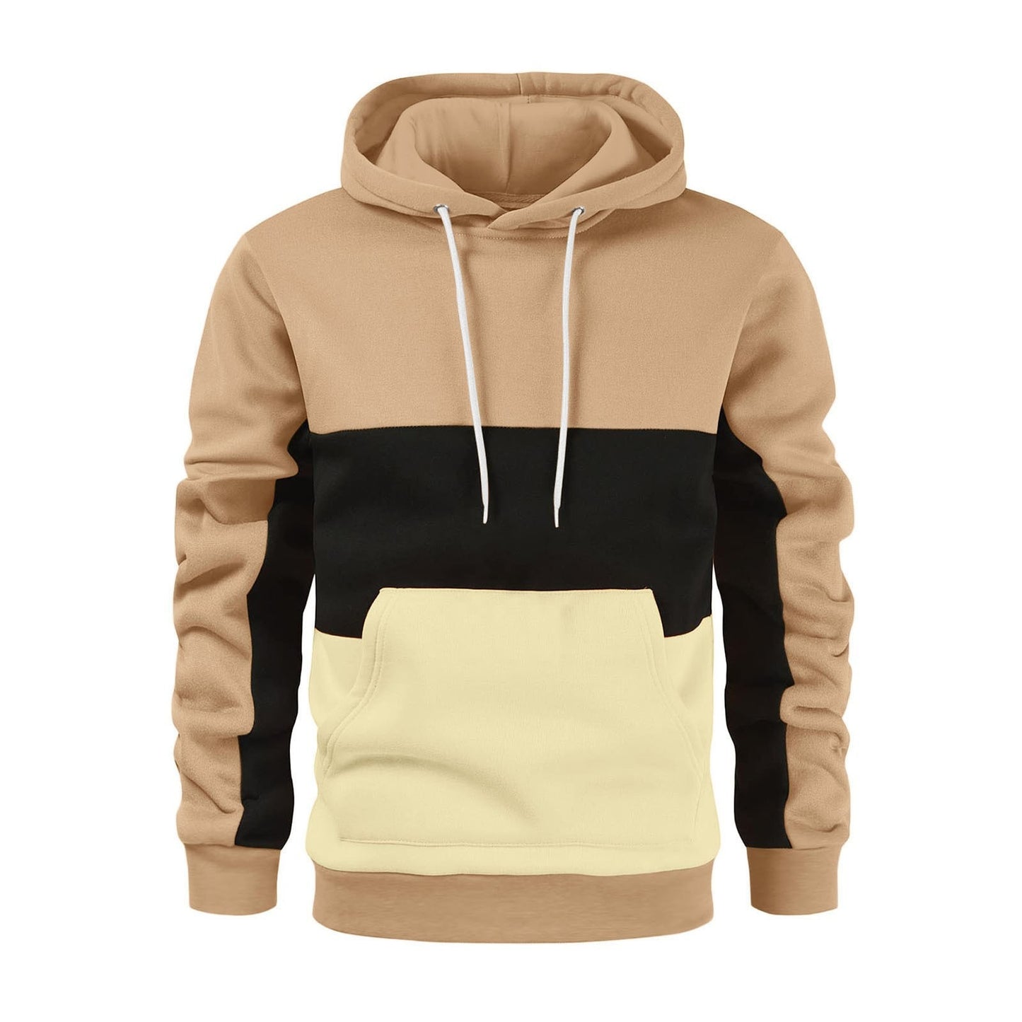 New autumn and winter men's warm plush hoodie, fashionable color blocking casual pullover hoodie, sports hoodie