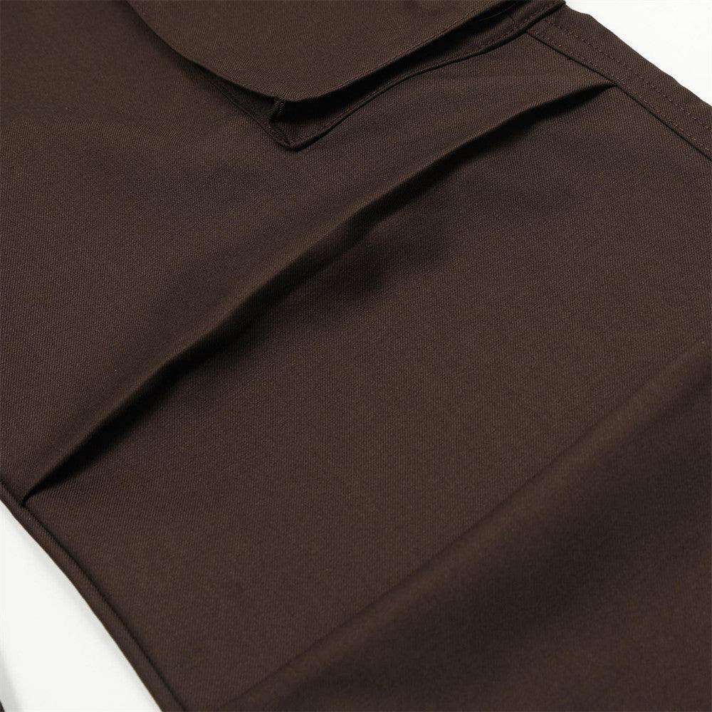 Loose Workwear Wide-Leg Flare Trousers Men's Unique Design Pleated Paratrooper Casual Long Pants Vibe Trend Micro Flare Pants