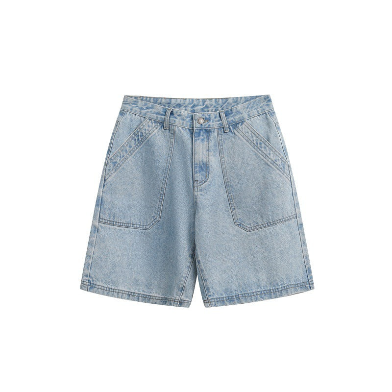 Washed denim rectangular workwear denim five quarter shorts