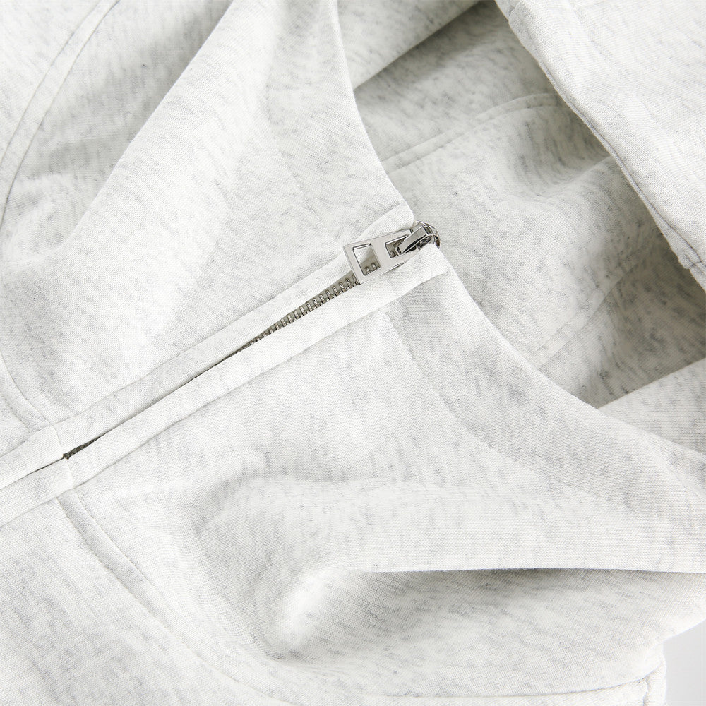 Vibe Casual Zip-Up Hoodie Unisex Autumn Winter Loose Short High Neck Solid Color Versatile